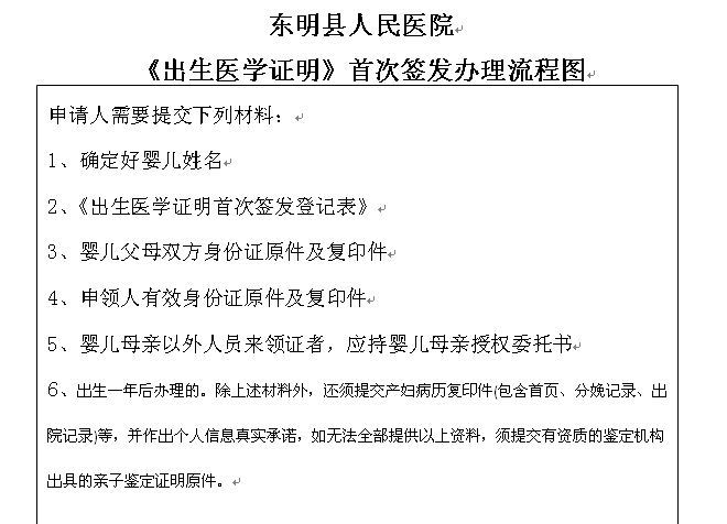 东明县人民医院《出生医学证明》首次签发办理流程